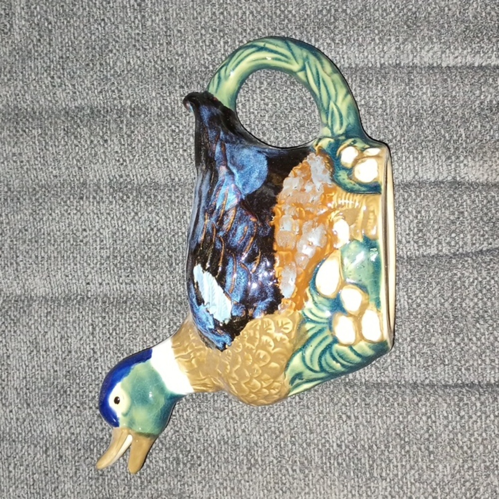 Vintage Figural Duck Pitcher in Rich Jewel Tones NEW Old Stock 9" wide x 7" tall